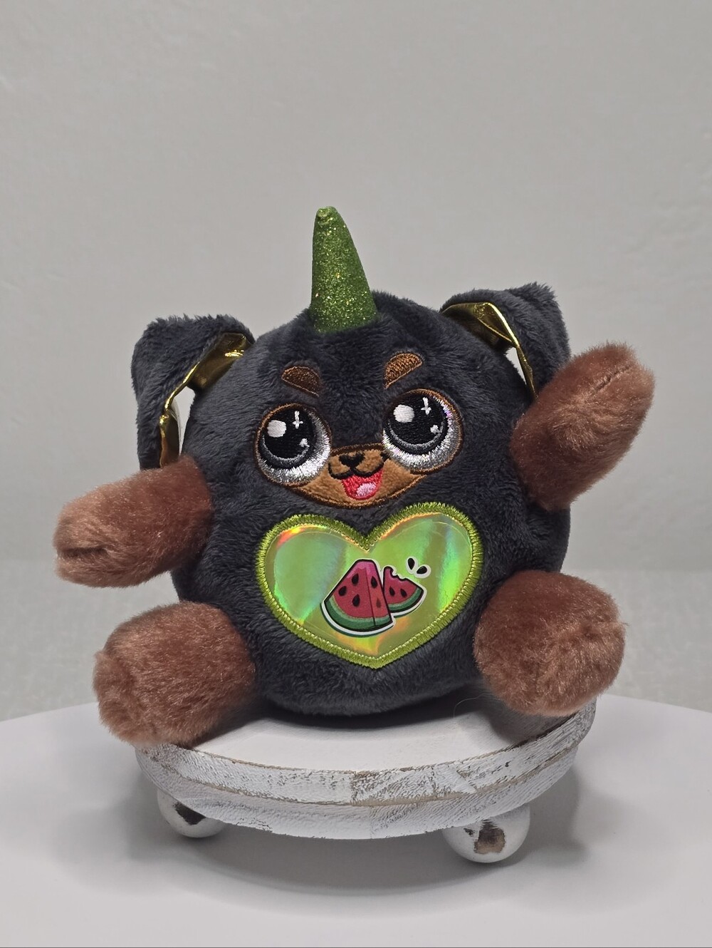 Zuru Rainbocorn Black Puppy Dog Plush Sparkle Heart Surprise Watermelon Soft Toy